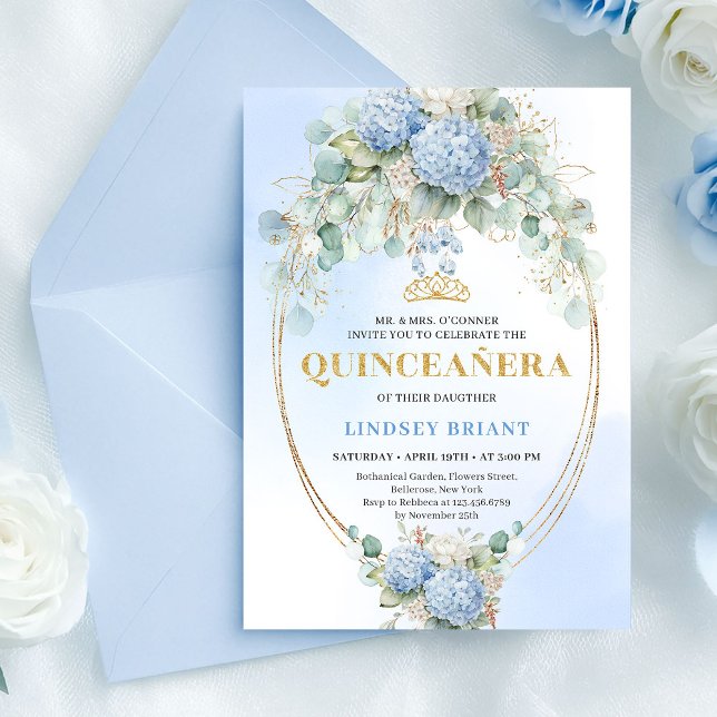 Elegant blå hortensia grönska Quince inbjudan (Elegant Blue Hydrangea Greenery Quince Invite)