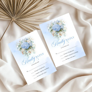 Elegant blå hortensia guld bröllop RSVP inlägg OSA Kort