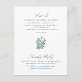 Elegant blå hortensia monogram kuvertkort tilläggskort