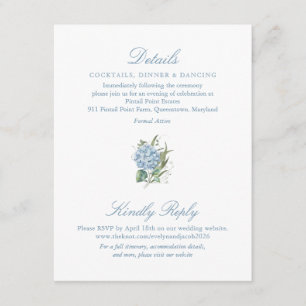 Elegant blå hortensia monogram kuvertkort tilläggskort