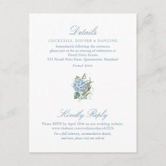 Elegant blå hortensia monogram kuvertkort tilläggskort