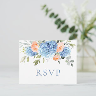 Elegant Blå Hortensia Rosor Bröllop RSVP Vykort
