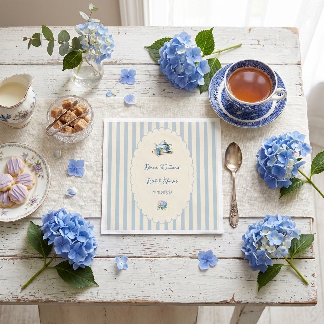 Elegant blå hortensia-tepartaj Bröllopsdusch Pappersservett (Skapare uppladdad)