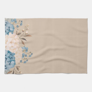 Elegant blå hortensia & vit blomster vintage kökshandduk
