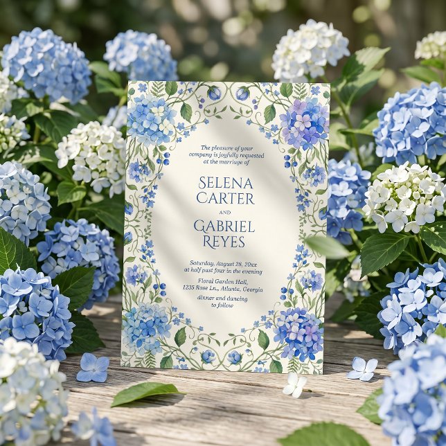 Elegant Blå Hydrangea Akvarell Blommig Bröllop  Inbjudningar (Skapare uppladdad)