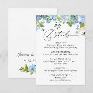 Elegant Blå Hydrangea Akvarell Bröllopsdetaljer Tilläggskort