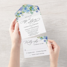 Elegant Blå Hydrangea Akvarell Grönska Bröllop