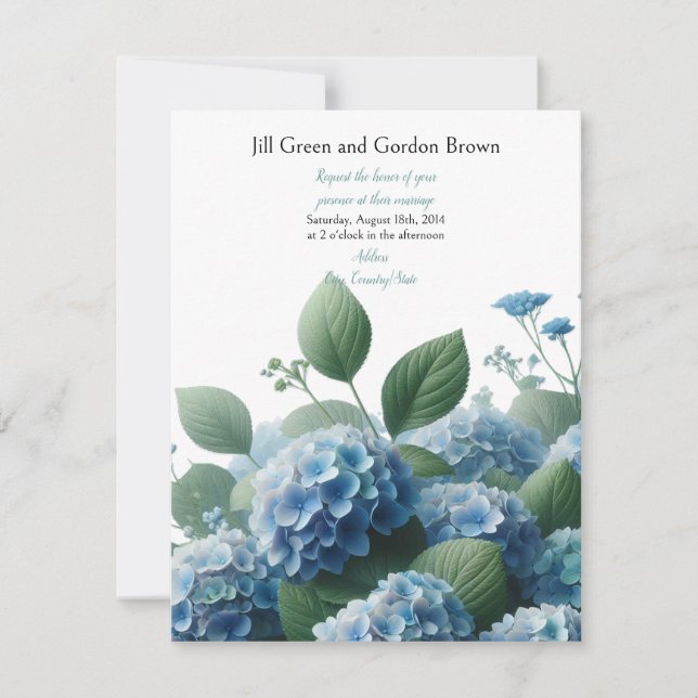 Elegant Blå Hydrangea Bröllopsinbjudan Inbjudningar (Framsida)