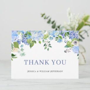 Elegant Blå Hydrangeas Grönska Bröllopsblommor Tack Kort