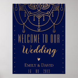 Elegant blå indisk traditionell design välkommen poster