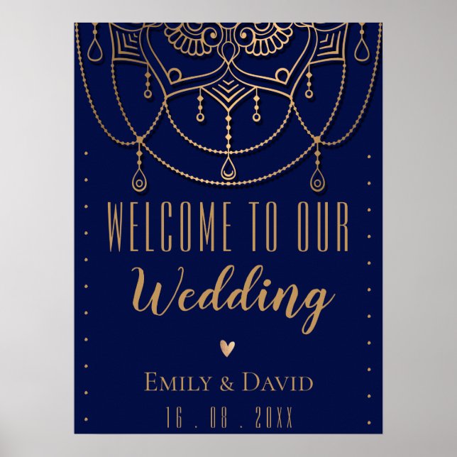 Elegant blå indisk traditionell design välkommen poster (Framsidan)