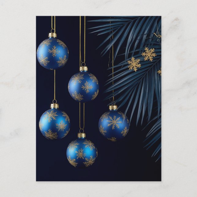 Elegant Blå Jul Vinter Lyx Festlig Högtid Vykort (Framsida)