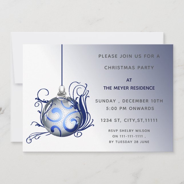 elegant blå julfest inbjudan (Framsida)