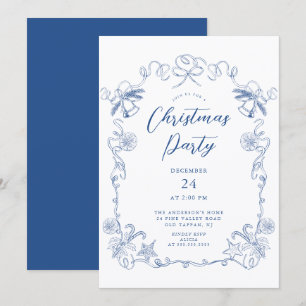 Elegant Blå Julfestinbjudan Inbjudningar