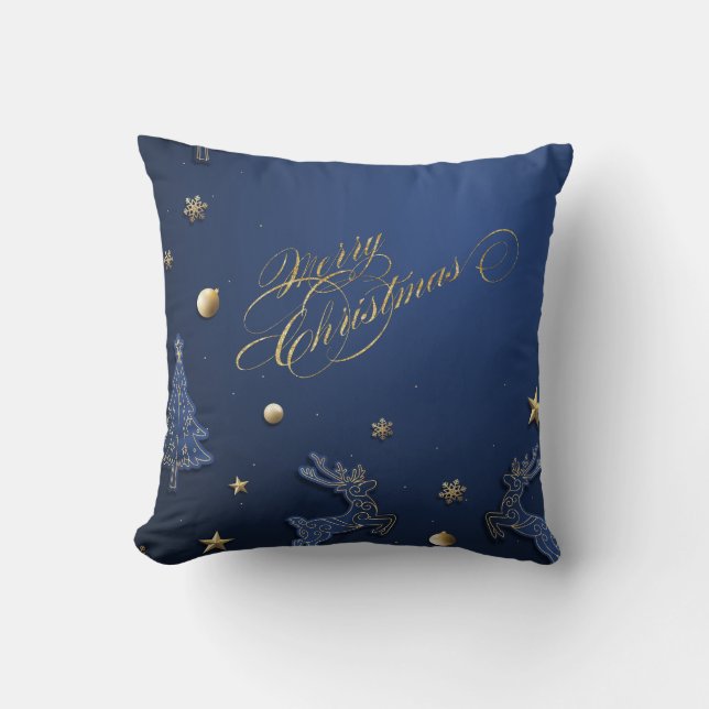 Elegant blå julgran, renar  kudde (Framsida)