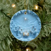 Elegant blå julkrubba julgransprydnad