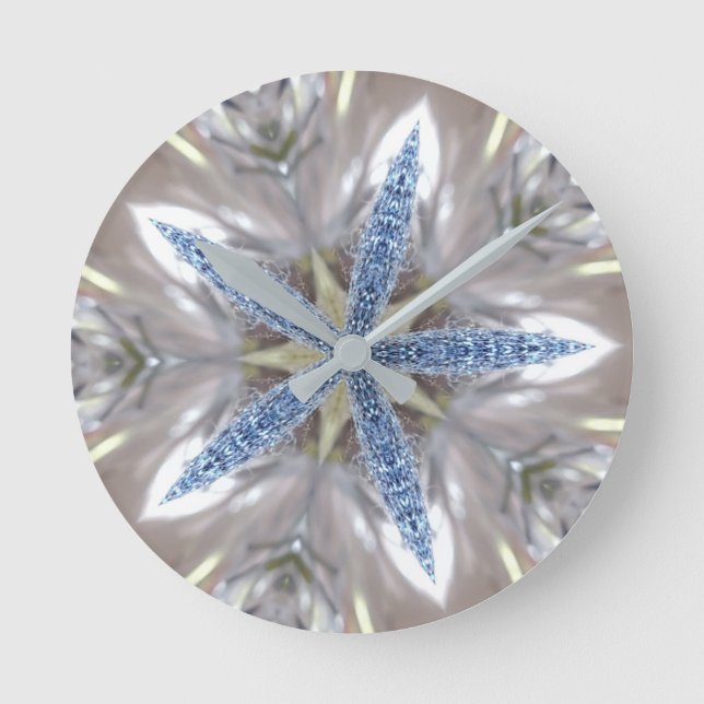 Elegant Blå julstjärna, svart, vit julstjärna Rund Klocka (Framsida)