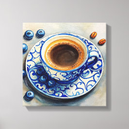 Elegant blå kaffekopp med blåbär – Realist Canvastryck