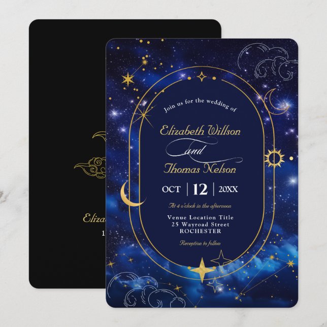 Elegant blå kallelse till bröllopsinbjudan inbjudningar (Fram/baksida)