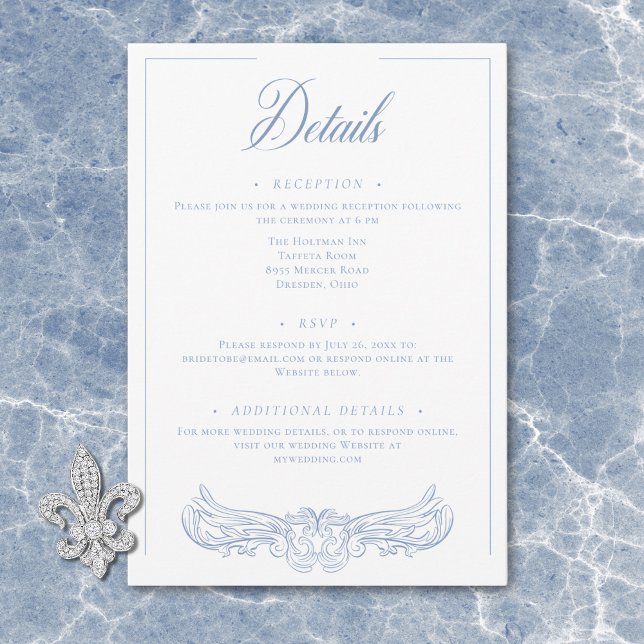 Elegant blå kineseri fågel topp bröllopsdetalj tilläggskort (Elegant Blue Chinoiserie Bird Crest Wedding Detail Enclosure Card)