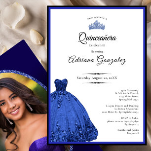 Elegant blå klänning 15-årsdag Quinceanera Inbjudningar