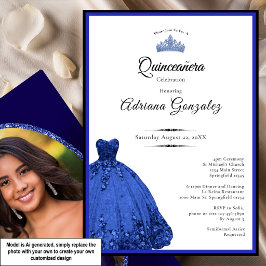 Elegant blå klänning 15-årsdag Quinceanera Inbjudningar