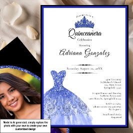 Elegant blå klänning 15-årsdag Quinceanera Inbjudningar