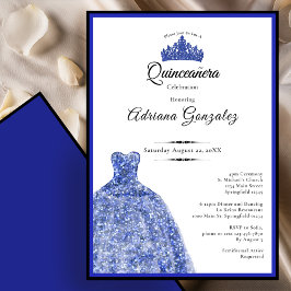 Elegant blå klänning 15-årsdag Quinceanera Inbjudningar