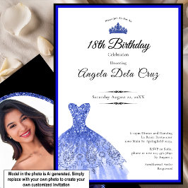 Elegant blå klänning 18-årsdebut inbjudningar