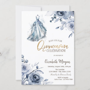 Elegant blå klänning Blå rosor Quinceañera Inbjudningar
