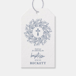 Elegant blå kors pojk dop gåva presentetikett