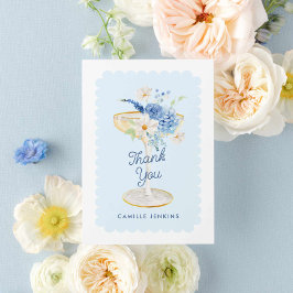 Elegant Blå Kronblad och Prosecco Bröllopsfest Tack Kort