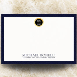 Elegant Blå läder Guld Rund Logotyp Monogram Anteckningskort