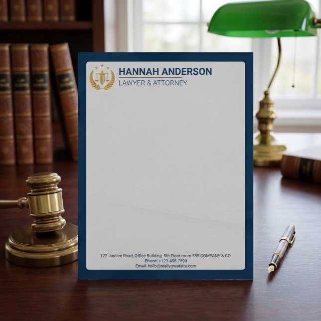 Elegant Blå Läderlook Juridisk Firma Brevpapper (Elegant Blue Leather Look Law Firm Letterhead)