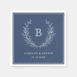 Elegant Blå Laurel WAN Bröllop Monogram Pappersservett