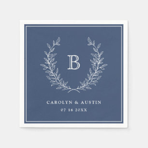 Elegant Blå Laurel WAN Bröllop Monogram Pappersservett
