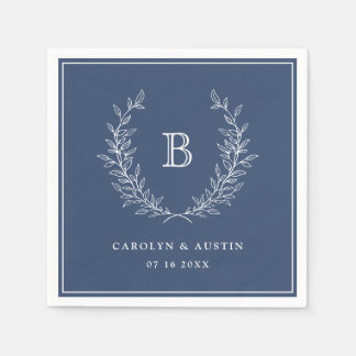 Elegant Blå Laurel WAN Bröllop Monogram Pappersservett