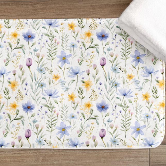 Elegant blå lila akvarell vildblomma  badrumsmatta (Skapare uppladdad)