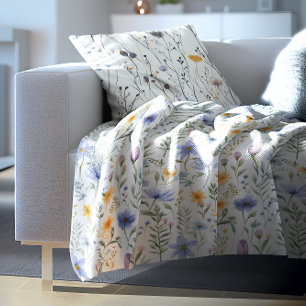 Elegant blå lila akvarell vildblomma fleecefilt