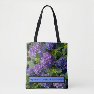 Elegant blå lila magenta grön blomsterhydrangea tygkasse