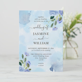 Elegant Blå Lila vattenfärg Enkel Blommigt Inbjudningar