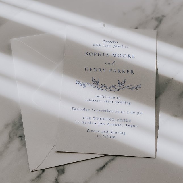 Elegant blå linjekonst bröllopsinbjudan inbjudningar (Skapare uppladdad)