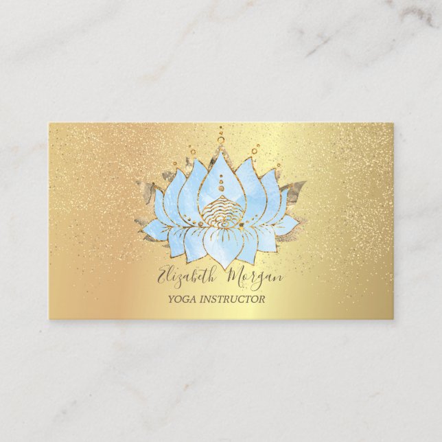 Elegant blå lotus guldkonfetti Yoga Visitkort (Framsida)