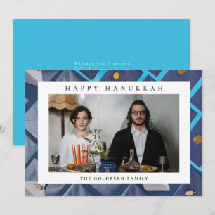 Elegant blå lycklig Hanukkah familj 1 foto Julkort