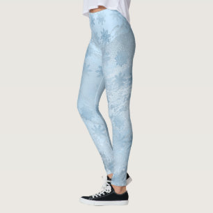 Elegant blå marmor glitter snöflake mönster leggings