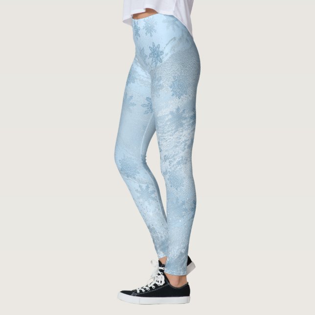 Elegant blå marmor glitter snöflake mönster leggings (Vänster)