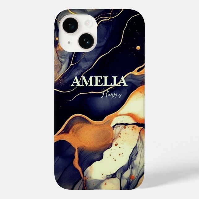 Elegant blå marmor konst faux guld glitter (Baksida)