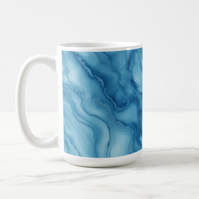 Elegant blå marmor med flytande vågformad design  kaffemugg (Vänster)
