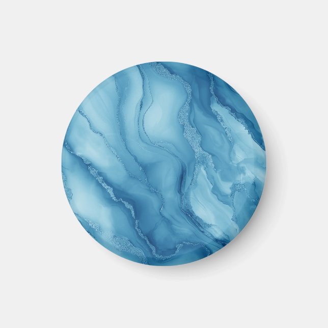 Elegant blå marmor med flytande vågformad design  magnet (Framsidan)