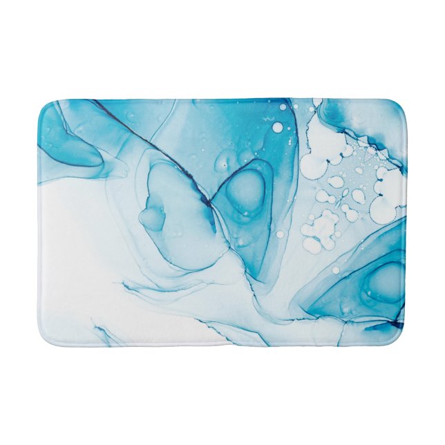 Elegant Blå marmorerad Badrumsmatta (Framsidan)